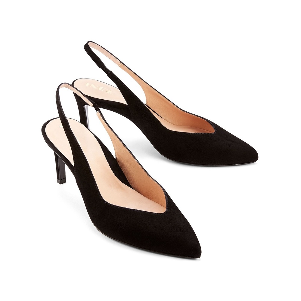 Inez Mia Slingback Heels 8 Black Suede Pointed Toe Stiletto Comfortable Classic